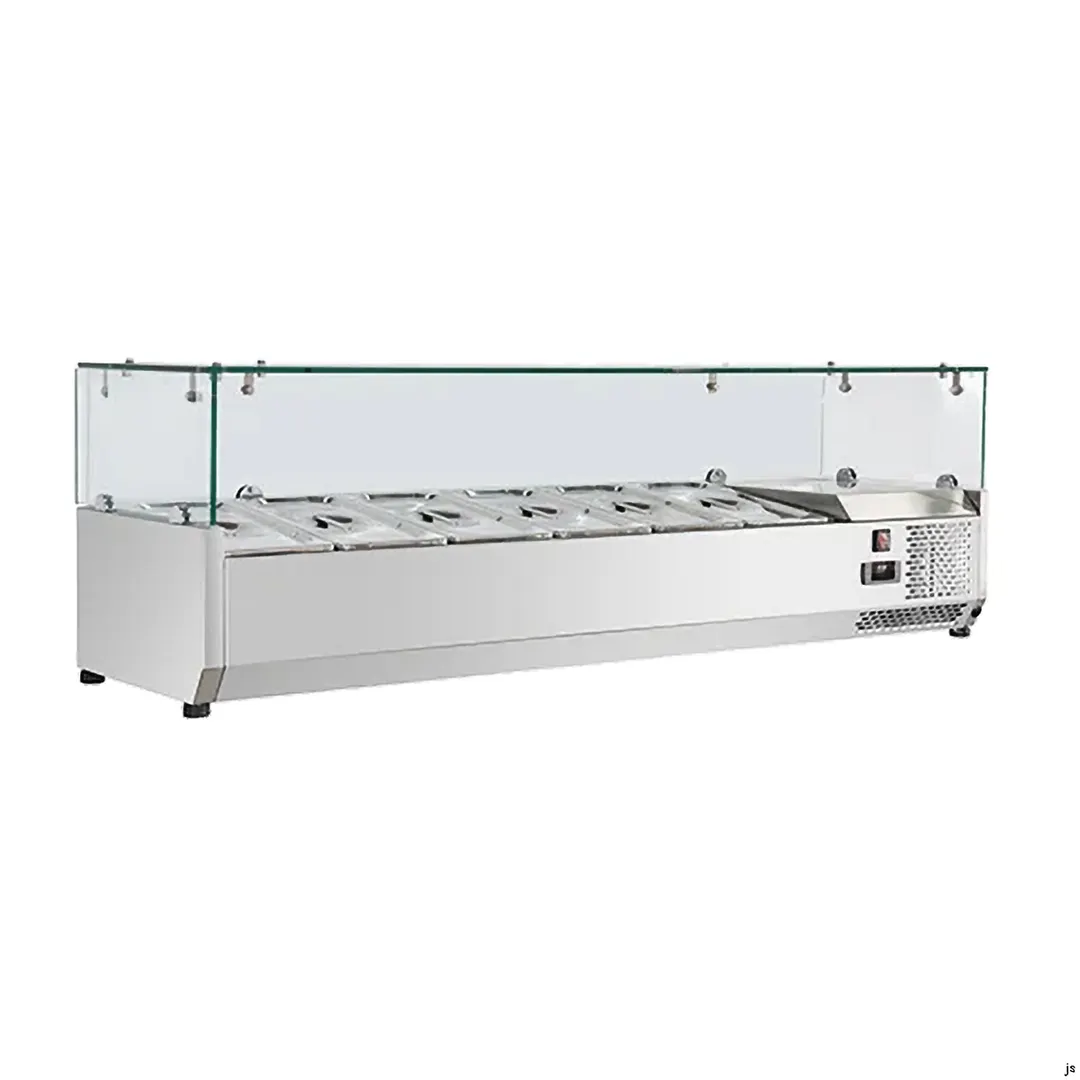 Vitlife Commercial VVRX1200/380G Refrigerated Countertop Condiment Station with Glass Lid, (4) Pan Capacity