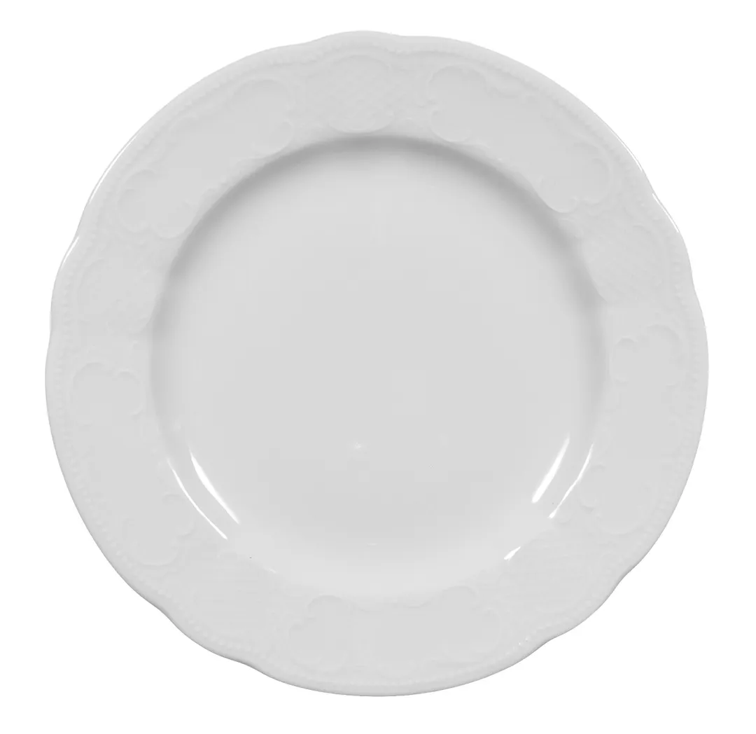 Seltmann 001-600365 - 9.9" Round Flat Edge Porcelain Dinner Plate, Wide Rim, Salzburg Design