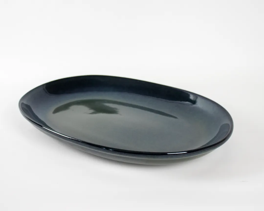 Select Concept 01-757-1-144 Oval Stoneware Platter, 11" W x 15" D x 1.9" H, Blue China Dinnerware