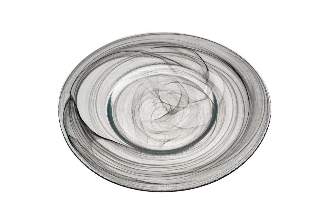 Ardacam 2061-7 Round Glass Plate, 13" Diameter, Black & White Finish, Elegant Dinnerware