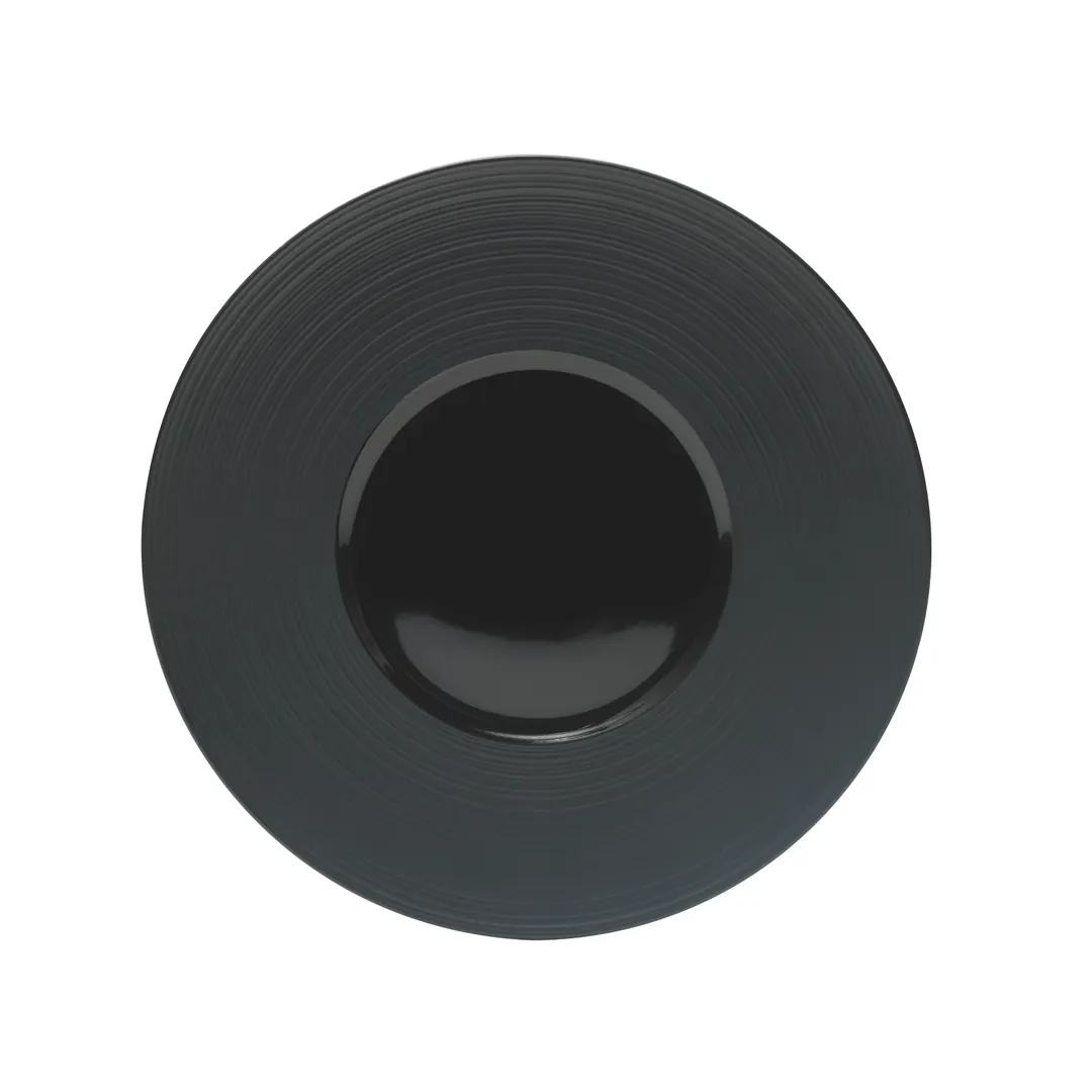ONIS 5256056 Round 10" Black Porcelain Plate, Wide Rim, Dishwasher Microwave Freezer Oven Safe