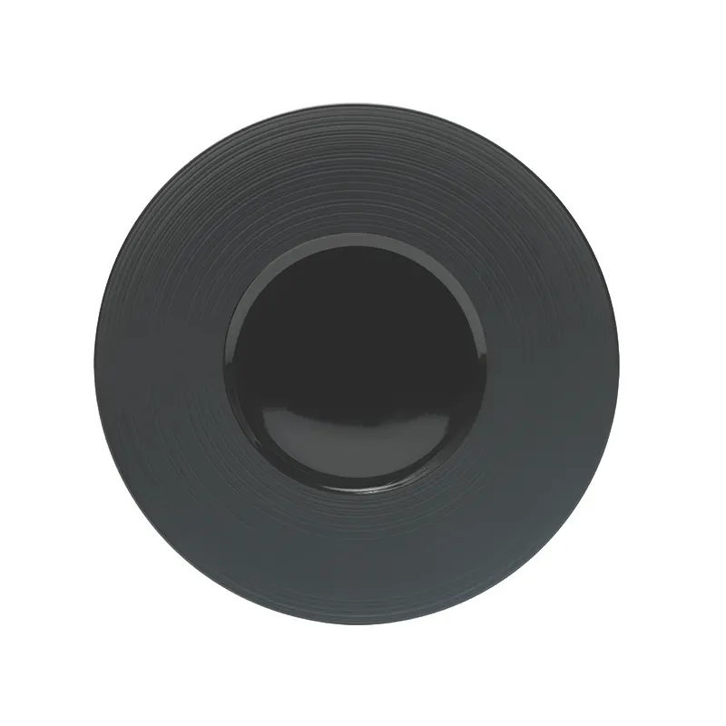 ONIS 5256057 Round China Plate, 11" Diameter, Black Rim, Porcelain, Dishwasher Microwave Oven Safe