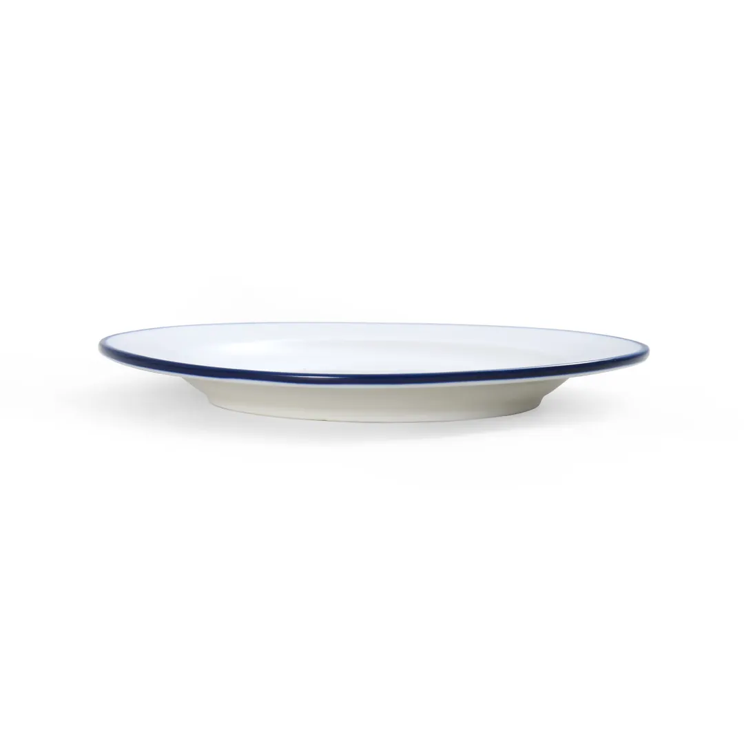 Mikasa 5256481 China Plate, 7" Dia., Round, Wide Rim, White with Blue Band, Vitrified Porcelain
