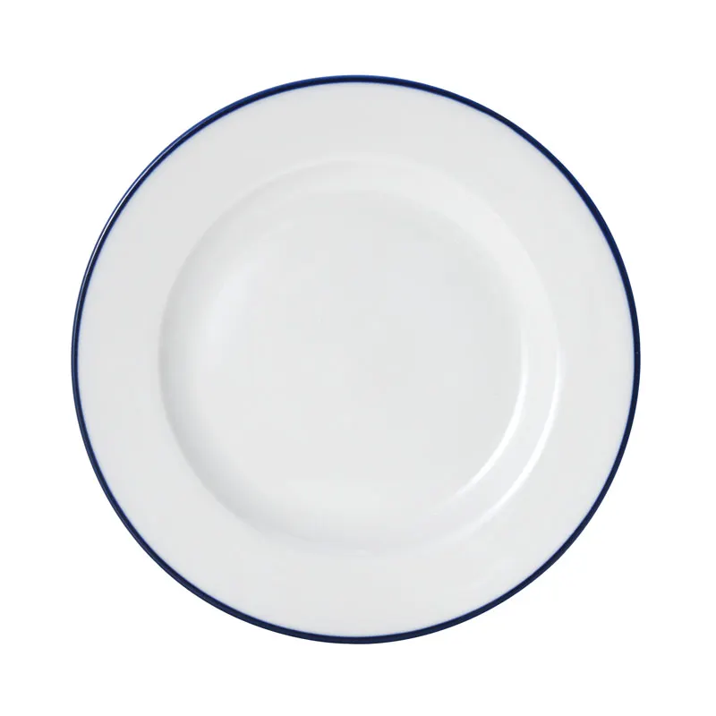 Mikasa 5256481 China Plate, 7" Dia., Round, Wide Rim, White with Blue Band, Vitrified Porcelain