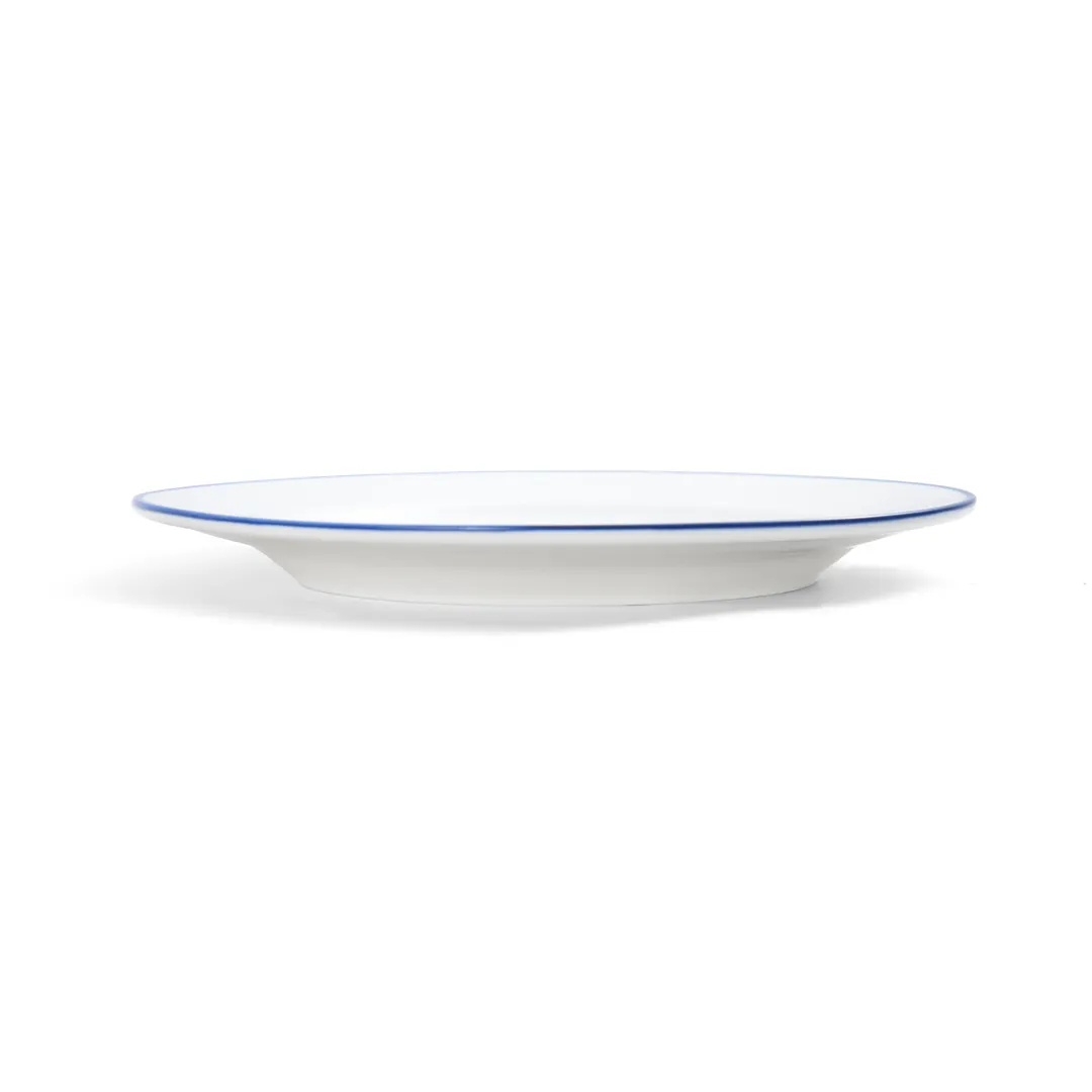 Mikasa 5256482 China Plate, 8" Dia., Round, Wide Rim, White with Blue Band, Vitrified Porcelain