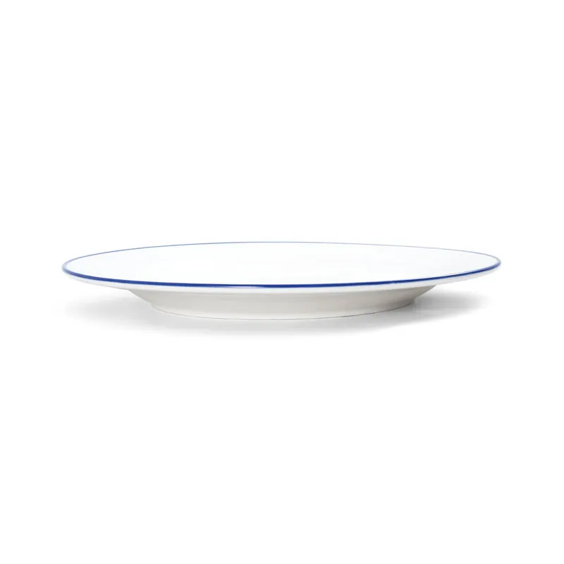 Mikasa 5256486 China Plate, 11" Dia., Round, Wide Rim, Vitrified Porcelain, White with Blue Band