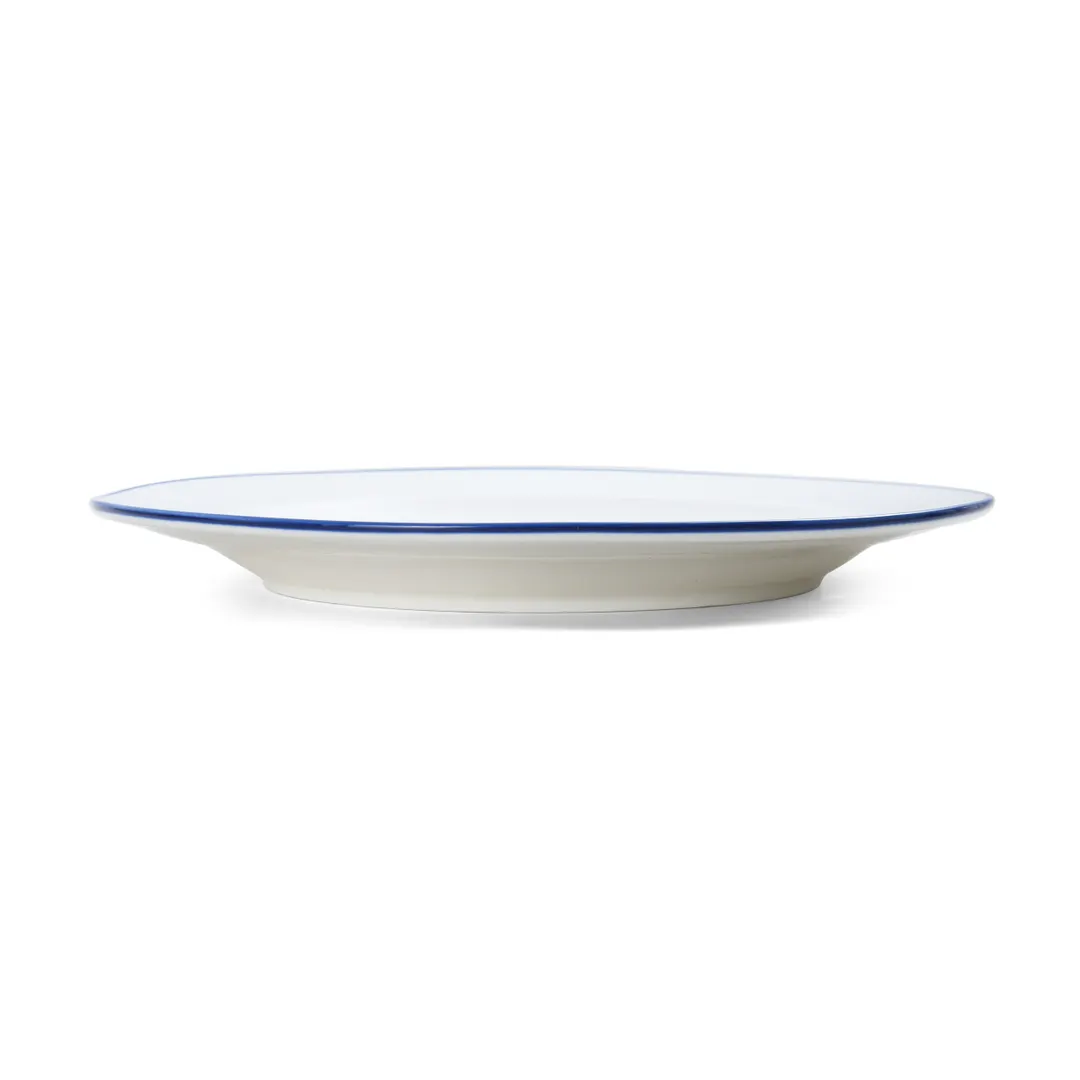Mikasa 5256489 China Plate, 12" Dia., Round, Wide Rim, Vitrified Porcelain, White with Blue Band