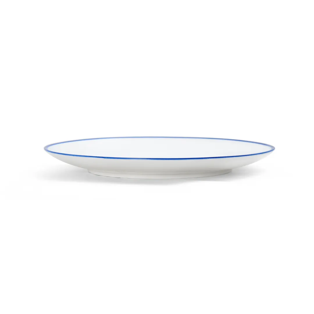Mikasa 5256491 China Plate, 8" Dia., Round, Coupe Rim, Vitrified Porcelain, White with Blue Band