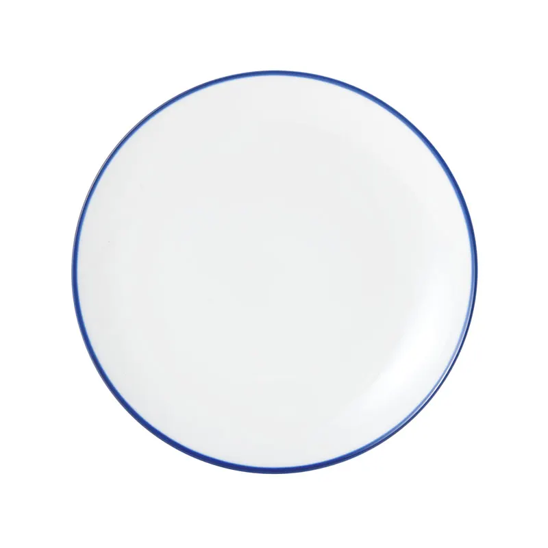 Mikasa 5256491 China Plate, 8" Dia., Round, Coupe Rim, Vitrified Porcelain, White with Blue Band