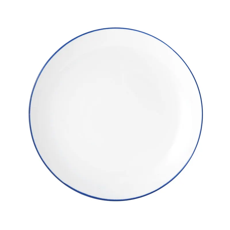Mikasa 5256492 China Plate, 9" Dia., Round, Coupe Rim, Vitrified Porcelain, White with Blue Band
