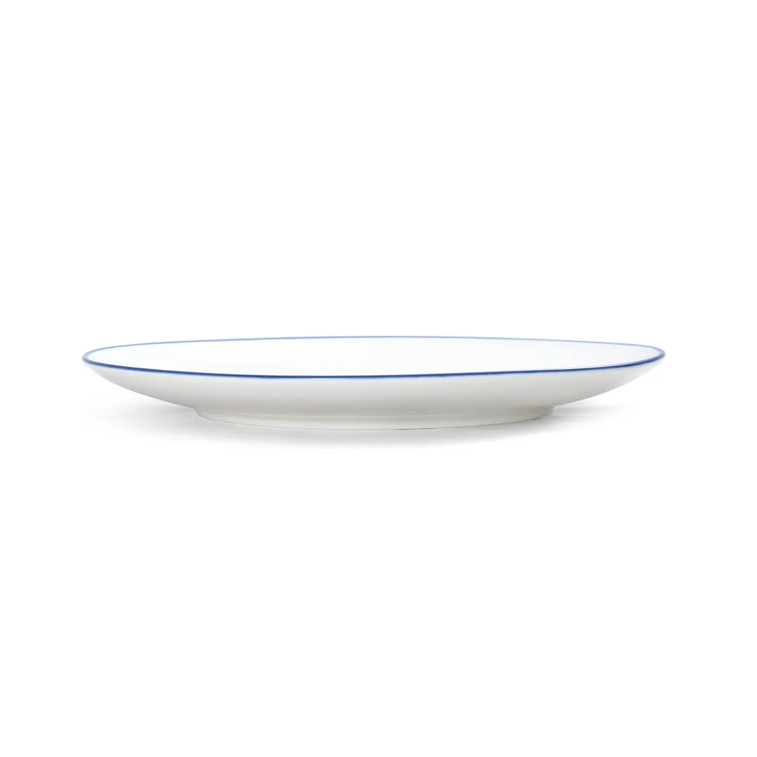 Mikasa 5256493 China Plate, 10" Dia., Round, Coupe Rim, Vitrified Porcelain, White with Blue Band
