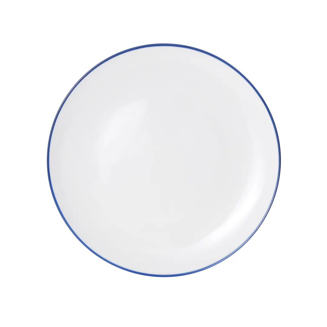 Mikasa 5256493 China Plate, 10" Dia., Round, Coupe Rim, Vitrified Porcelain, White with Blue Band
