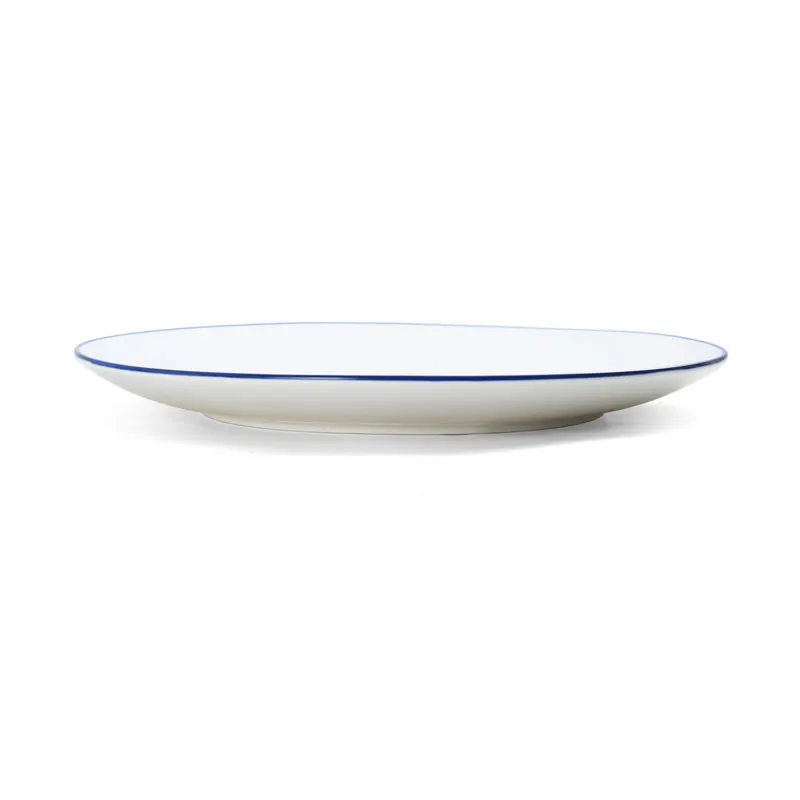 Mikasa 5256494 China Plate, 12" Dia., Round, Coupe Rim, Vitrified Porcelain, White with Blue Band