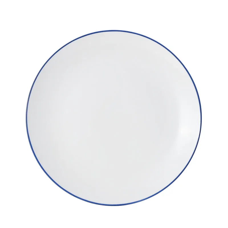 Mikasa 5256494 China Plate, 12" Dia., Round, Coupe Rim, Vitrified Porcelain, White with Blue Band