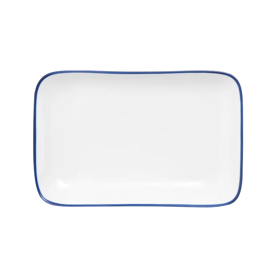 Mikasa 5256510 China Plate, Rectangular Coupe, 9"L x 5-1/5"W, Porcelain, White with Blue Band