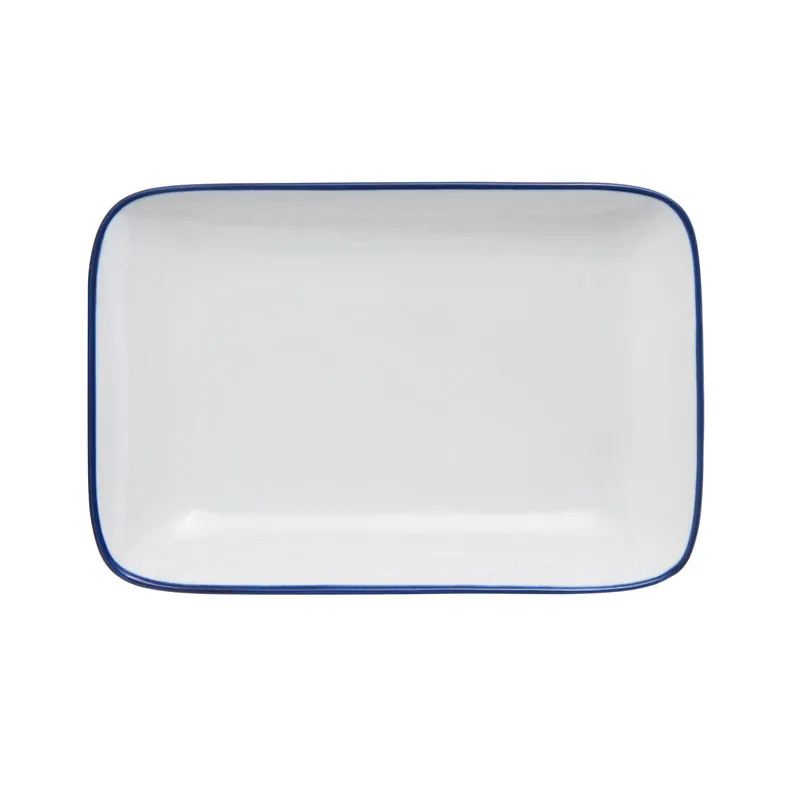 Mikasa 5256511 China Plate, Rectangular 12" x 7-1/10", White with Blue Band, Porcelain