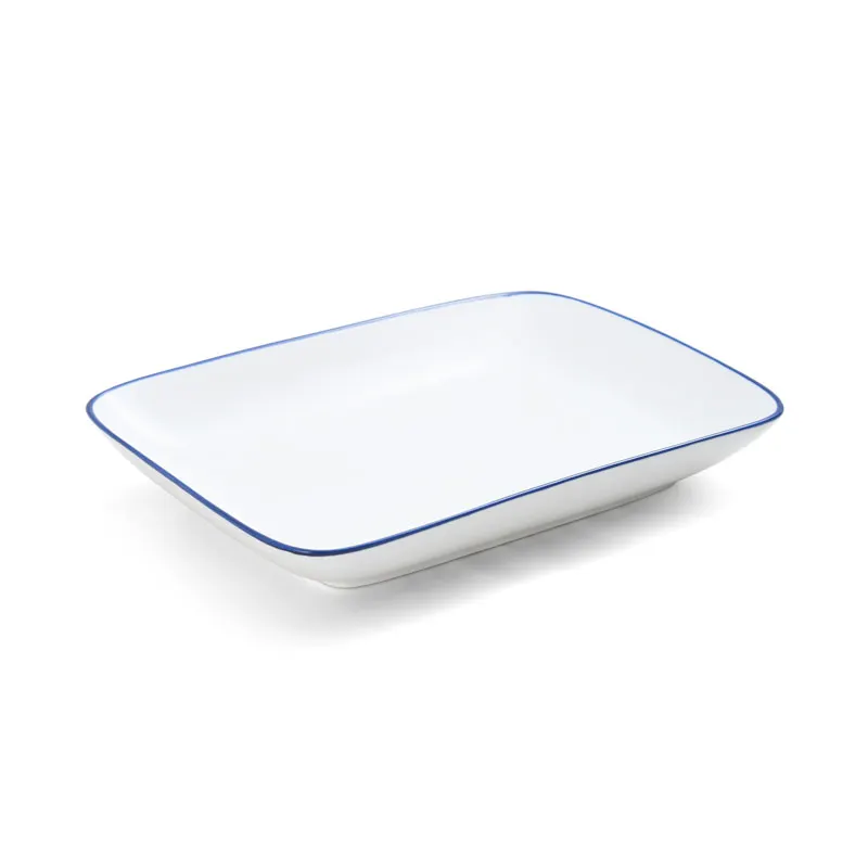 Mikasa 5256512 China Plate, Rectangular Coupe, 14"L x 8-1/2"W, Porcelain, White with Blue Band