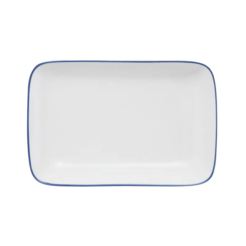 Mikasa 5256512 China Plate, Rectangular Coupe, 14"L x 8-1/2"W, Porcelain, White with Blue Band