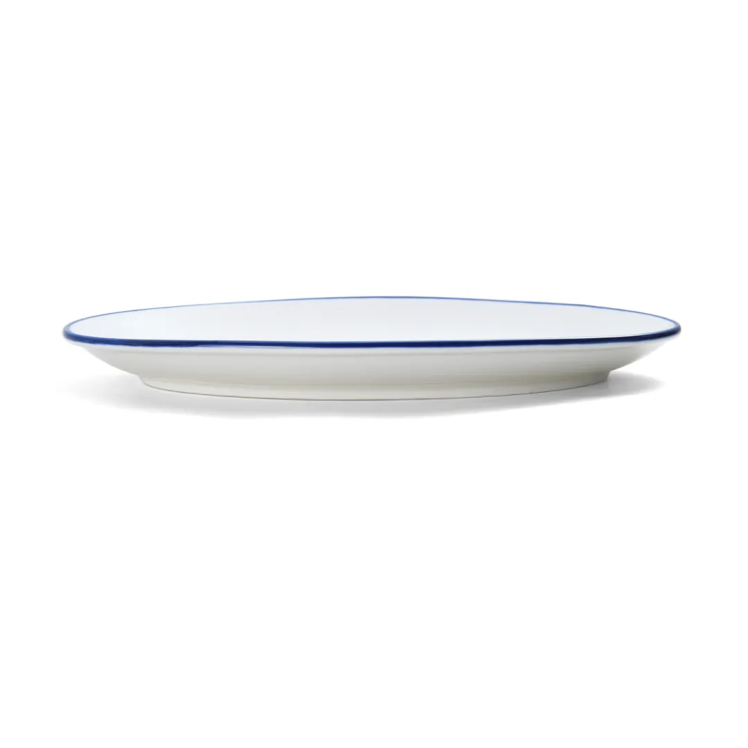 Mikasa 5256513 China Plate, Bistro Entree, Oval Coupe, 9.75" x 6.3", White with Blue Band, Porcelain