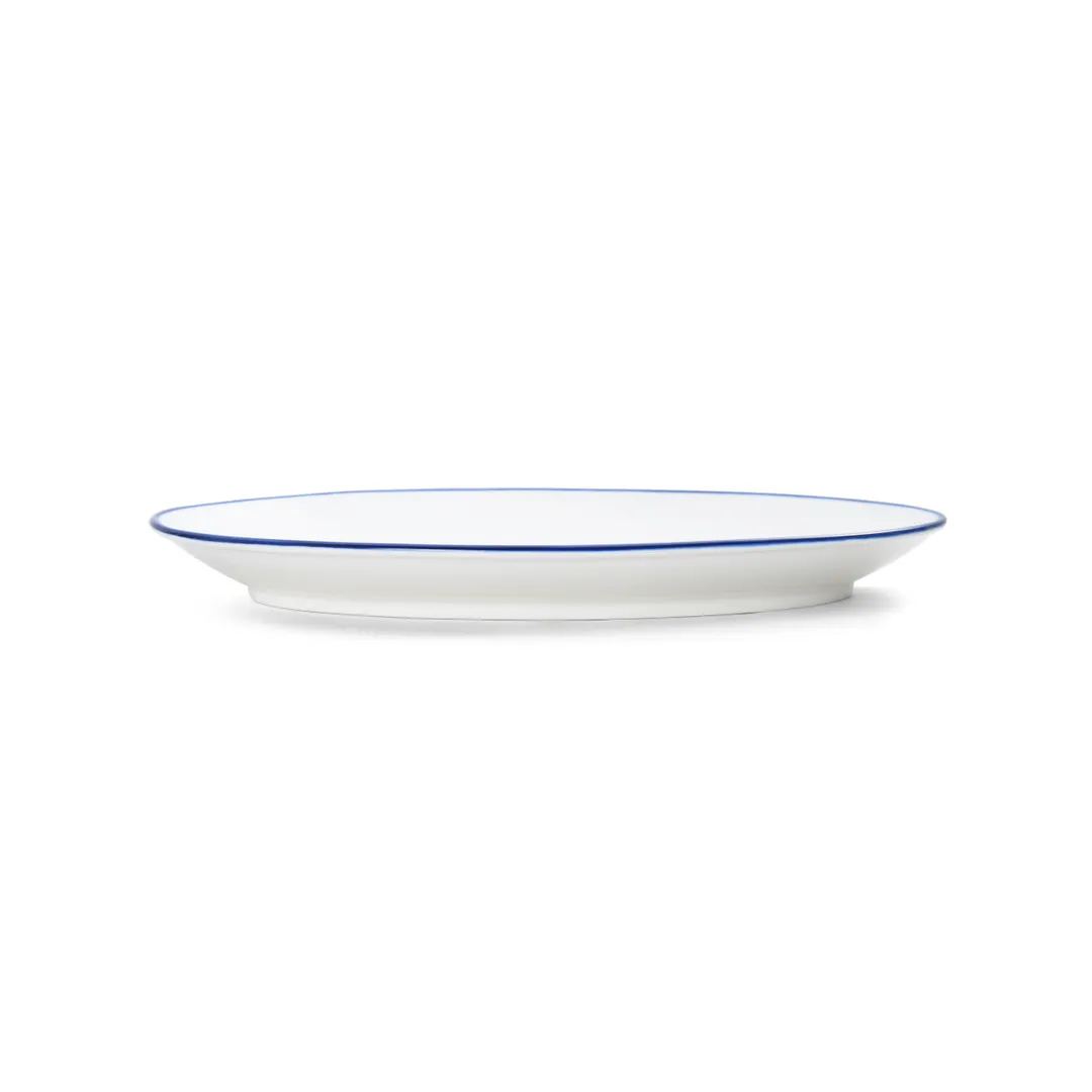 Mikasa 5256515 China Plate, Bistro Entree, Oval Coupe, 11.75" x 7.5", White/Blue Band Porcelain