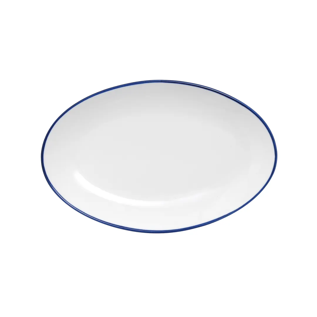 Mikasa 5256515 China Plate, Bistro Entree, Oval Coupe, 11.75" x 7.5", White/Blue Band Porcelain