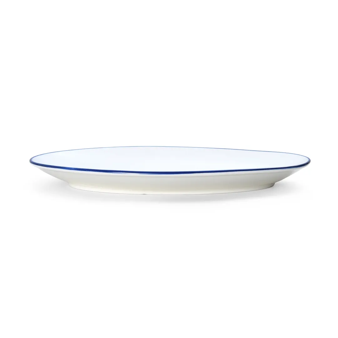 Mikasa 5256517 Bistro Entree Plate, Oval Coupe, 13-3/4"L x 8-7/8"W, White Blue Band, Porcelain