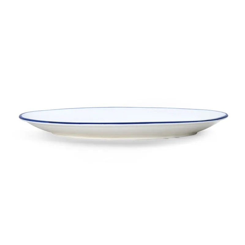 Mikasa 5256521 Bistro Entree Plate, Oval Coupe Rim, 16"L x 11-3/5"W, Porcelain, White with Blue Band