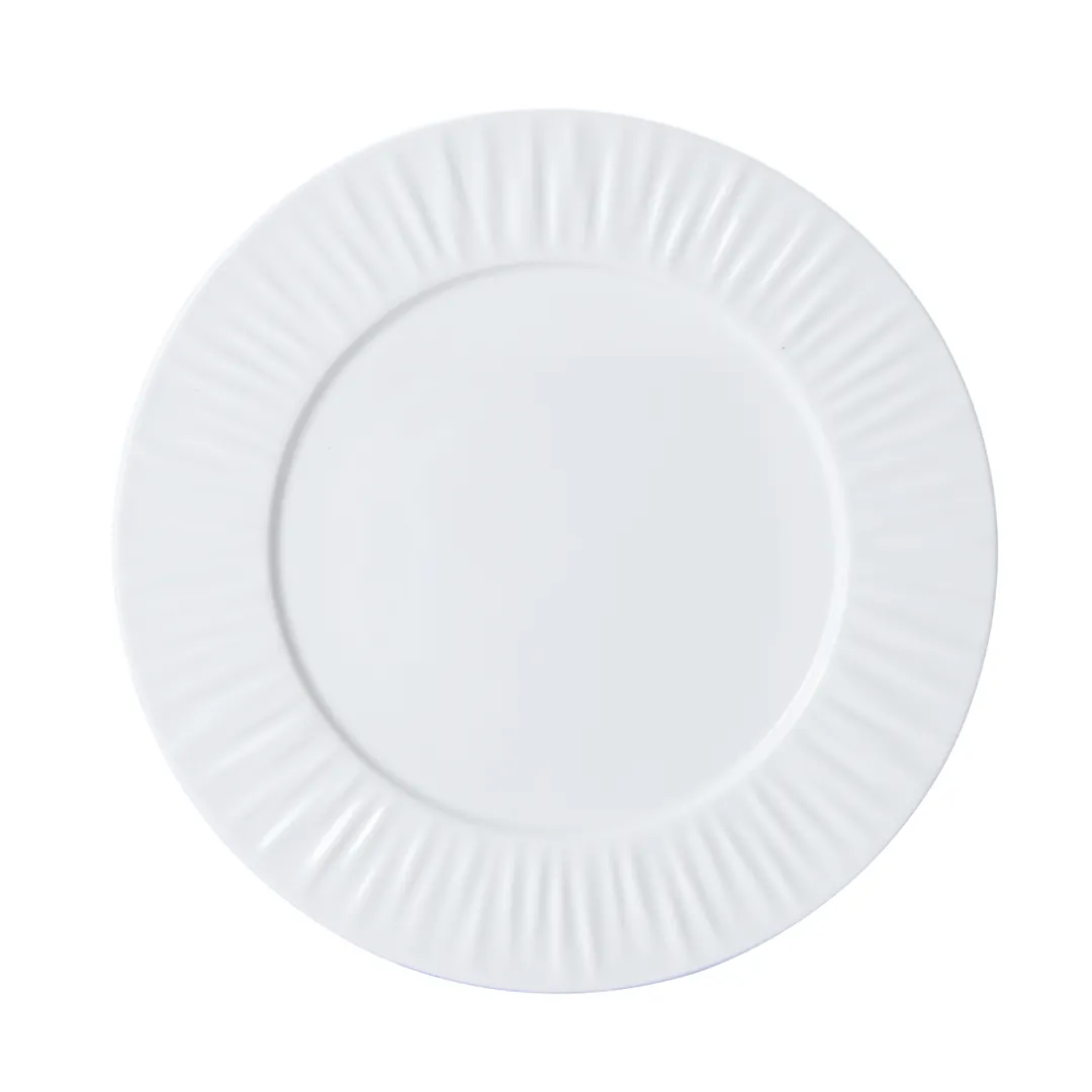 Mikasa 5260232 Onda Plate, 9-1/2" Dia., Round, Wide Rim, Fluted, Soft White, Vitrified Porcelain