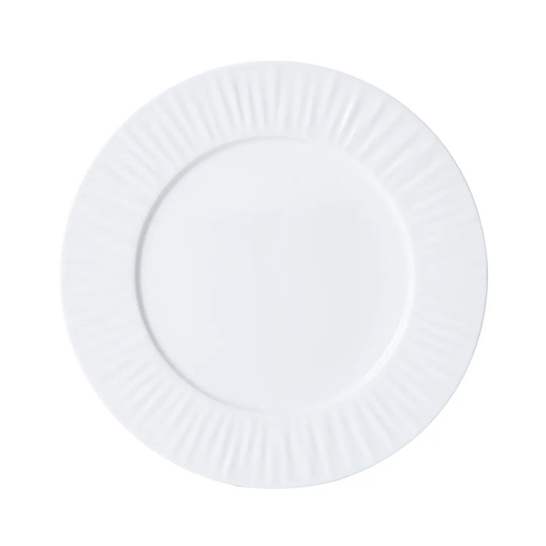Mikasa 5260233 Onda Plate, 10-1/2" Dia., Round, Wide Rim, Fluted, Soft White, Vitrified Porcelain