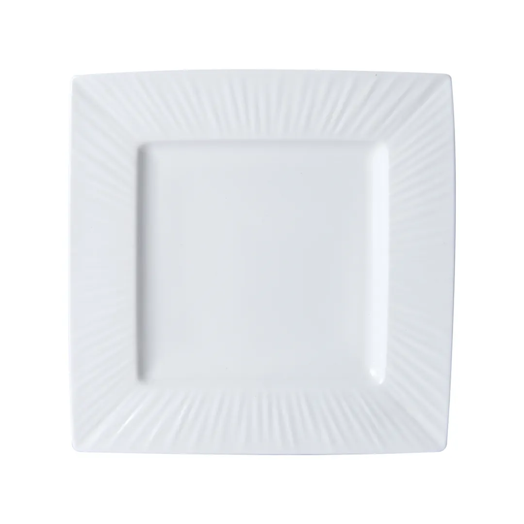 Mikasa 5260236 Onda Plate, 8.5" Square, Wide Rim, Fluted, Soft White Porcelain, Dishwasher Safe