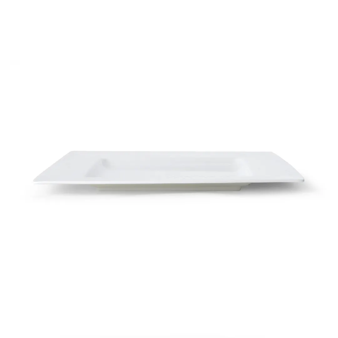 Mikasa 5260238 Onda Plate, 10" x 10", Square, Wide Rim, Fluted, Soft White, Vitrified Porcelain