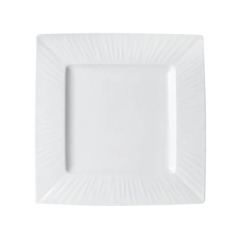Mikasa 5260238 Onda Plate, 10" x 10", Square, Wide Rim, Fluted, Soft White, Vitrified Porcelain