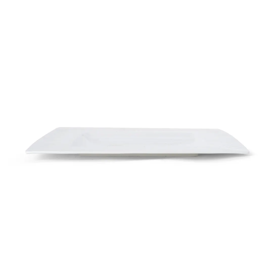 Mikasa 5260239 Onda Plate, 12" x 12", Square, Wide Rim, Fluted, Soft White, Vitrified Porcelain