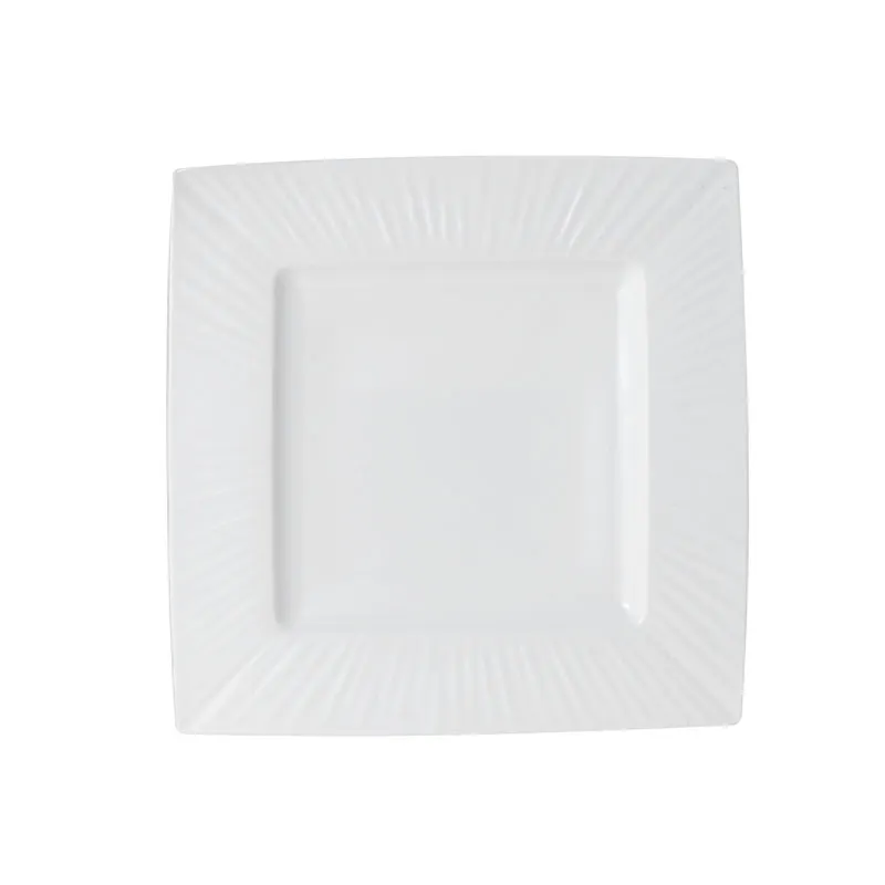 Mikasa 5260239 Onda Plate, 12" x 12", Square, Wide Rim, Fluted, Soft White, Vitrified Porcelain