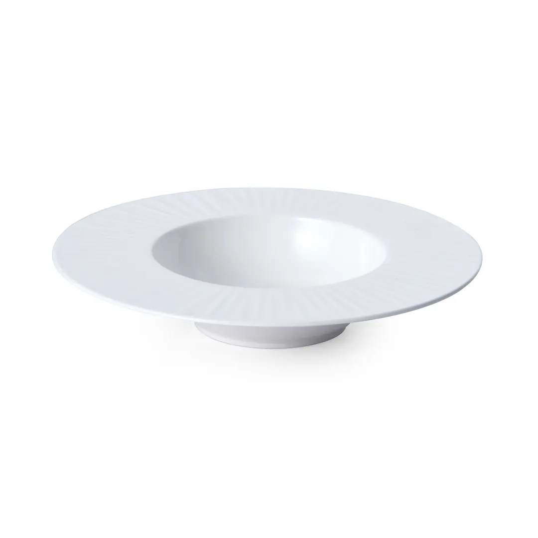 Mikasa 5260241 Onda Bowl, 10 oz, 9.75" Dia., Round, Deep, Wide Rim, Fluted, Soft White Porcelain