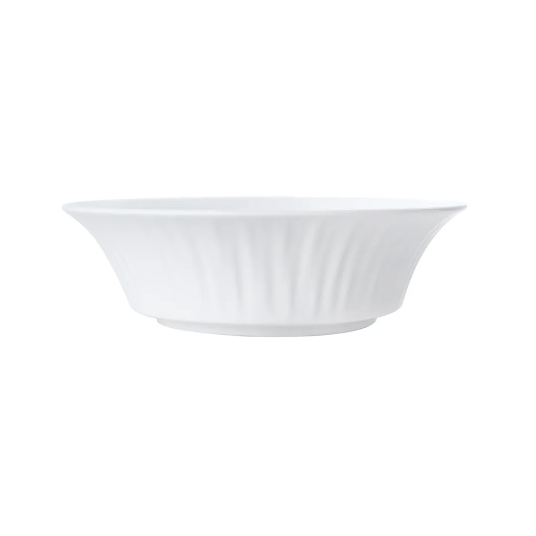 Mikasa 5260262 Onda Serving Bowl – 34 oz (1 L), 9" Round Deep Fluted Porcelain, Soft White