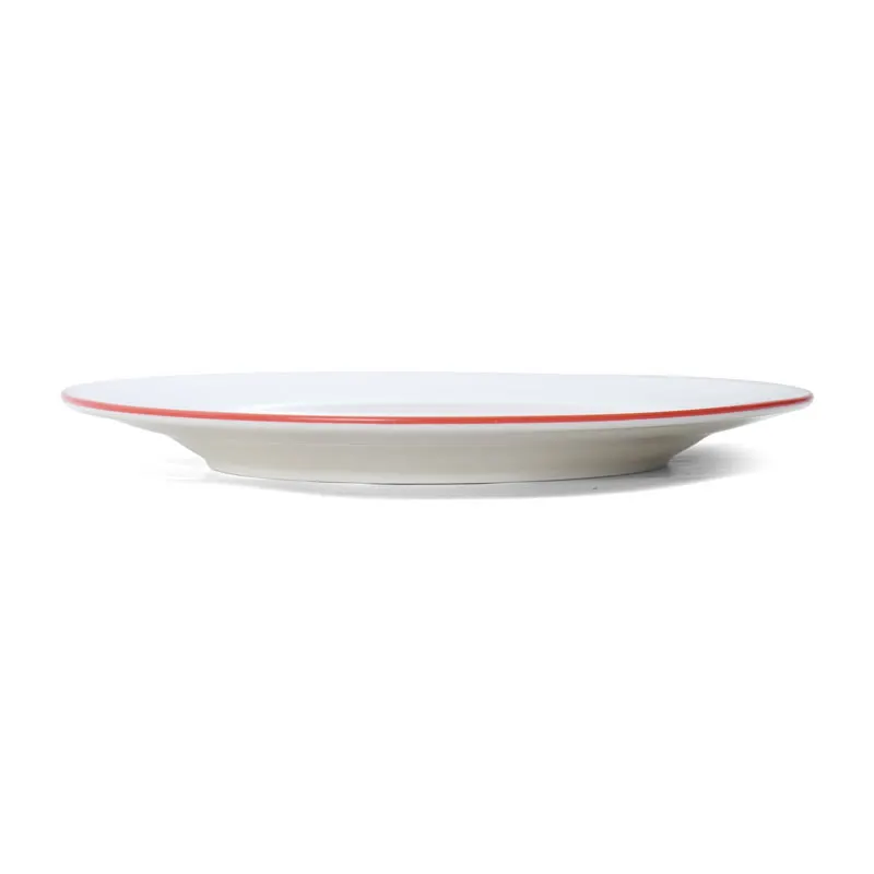 Mikasa 5260281 China Plate, 9" dia., Round, Wide Rim, Vitrified Porcelain, White with Red Band