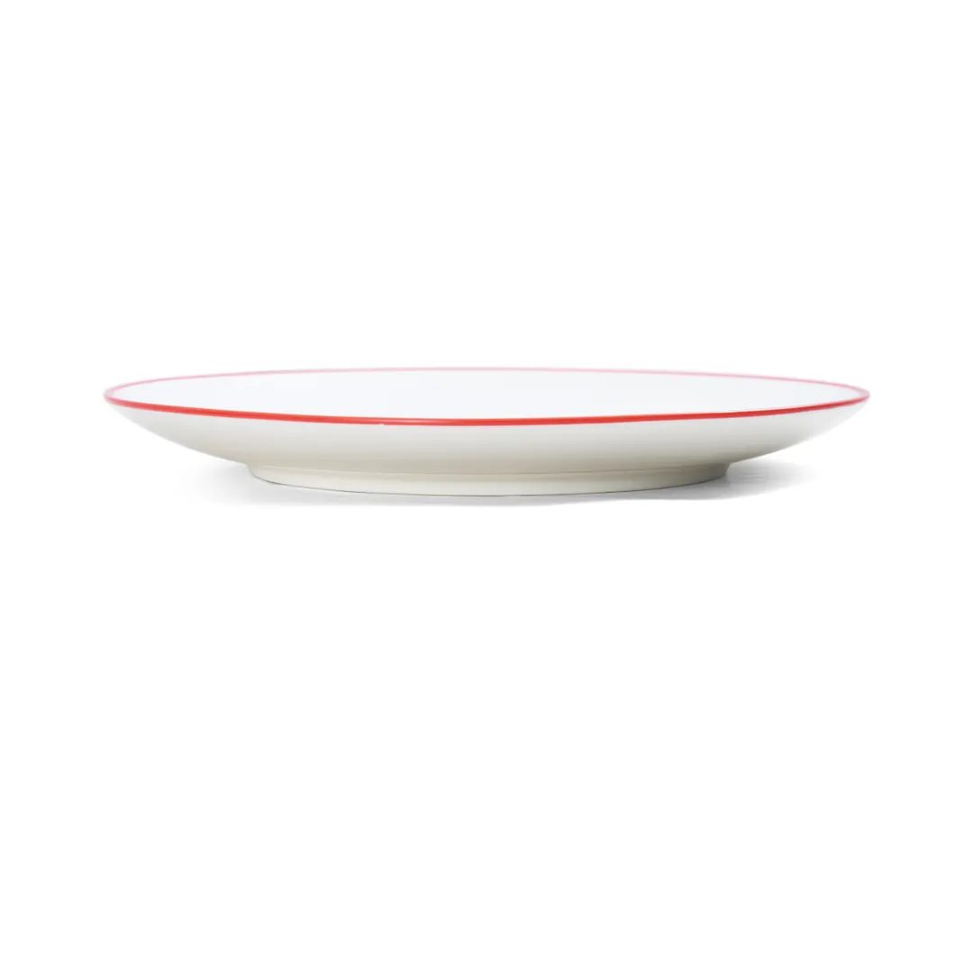 Mikasa 5260284 China Plate, 8" Dia., Round, Coupe Rim, White with Red Band, Vitrified Porcelain