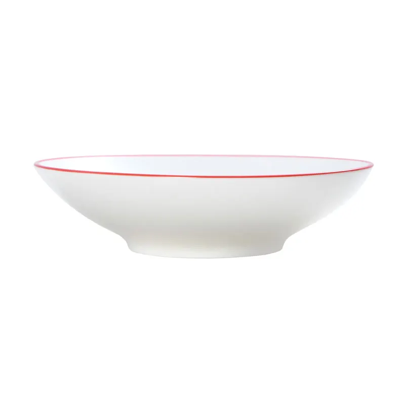 Mikasa 5260287 Bistro Bowl, 8.9 oz, 6.5" Dia., White with Red Band, Vitrified Porcelain