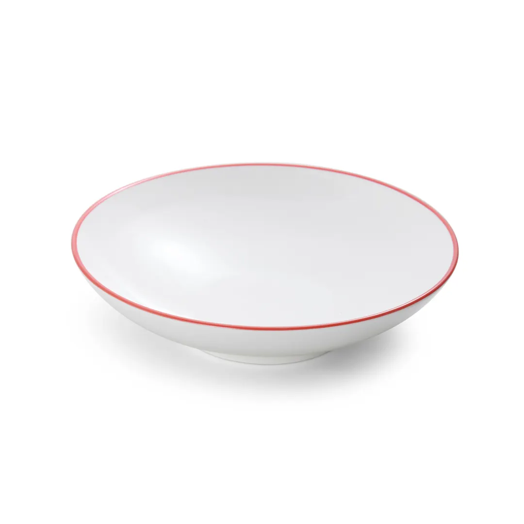 Mikasa 5260289 Bistro Bowl, 26 oz, 8" dia., White with Red Band, Porcelain, Round, Shallow, Coupe