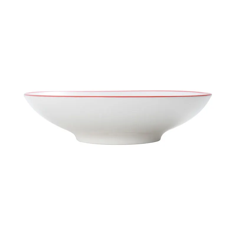 Mikasa 5260289 Bistro Bowl, 26 oz, 8" dia., White with Red Band, Porcelain, Round, Shallow, Coupe