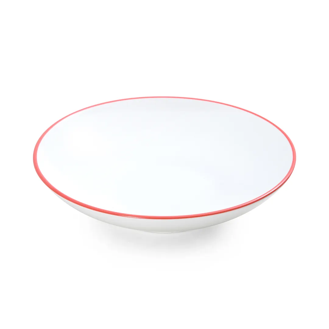 Mikasa 5260290 Bistro Bowl, 34 oz, 9.5" Dia., White with Red Band, Porcelain, Round, Shallow, Coupe