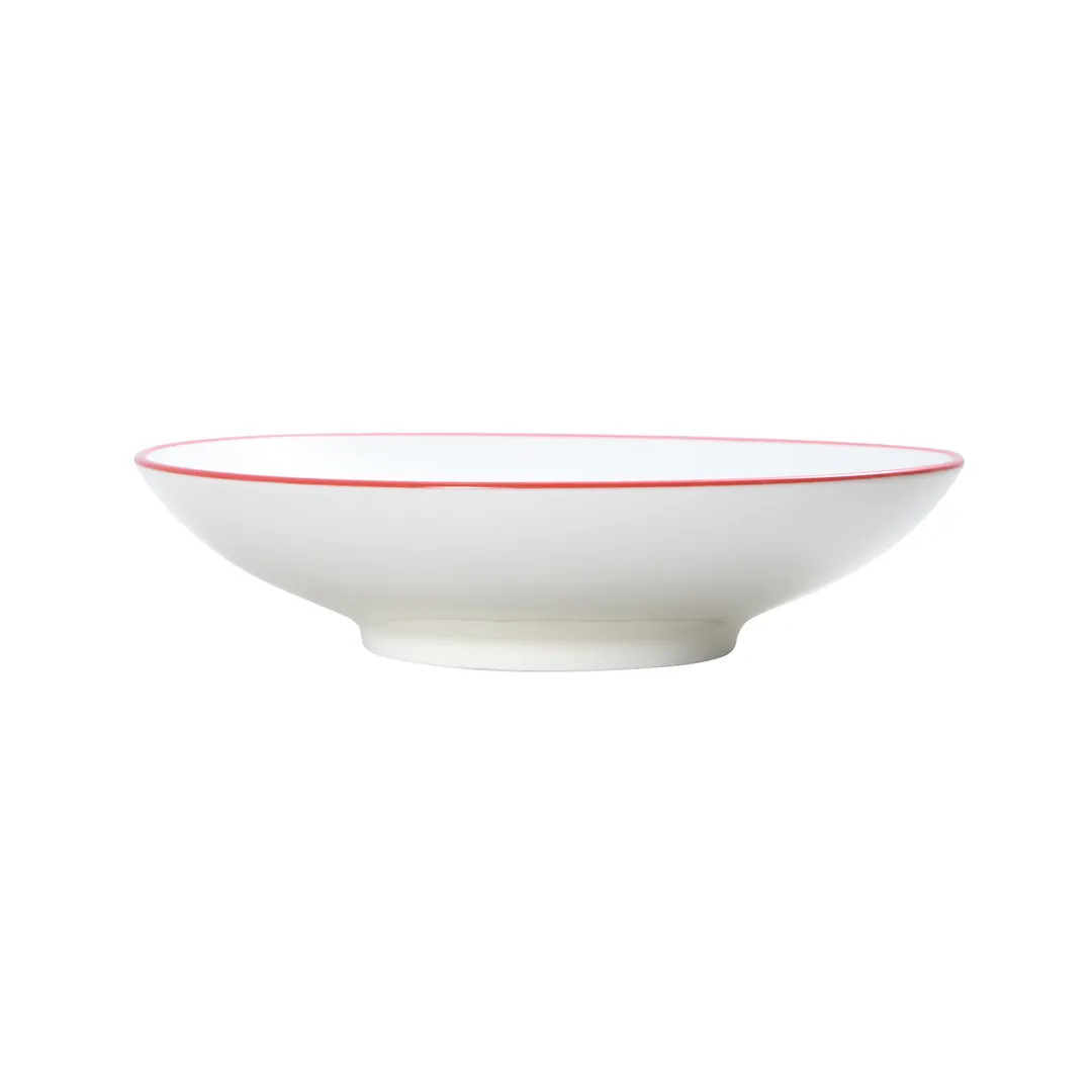 Mikasa 5260290 Bistro Bowl, 34 oz, 9.5" Dia., White with Red Band, Porcelain, Round, Shallow, Coupe