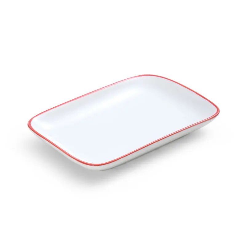 Mikasa 5260292 China Plate, Rectangular Coupe, 8" x 4-3/5", White with Red Band, Vitrified Porcelain