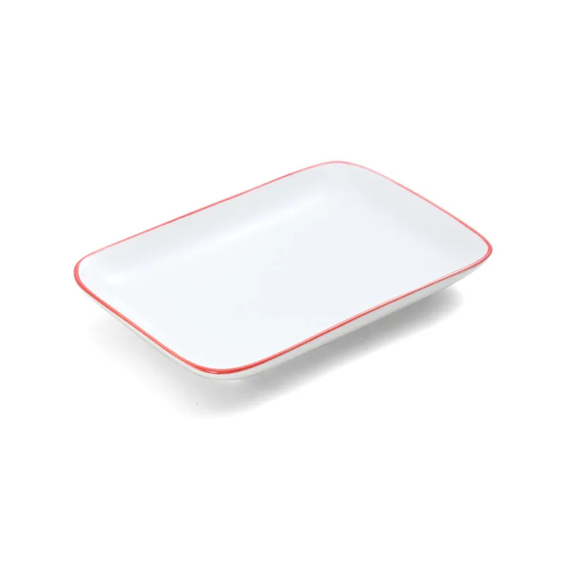 Mikasa 5260293 China Plate, Rectangular Coupe, 9" x 5-1/5", White with Red Band, Vitrified Porcelain