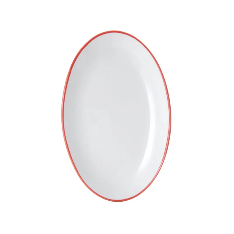 Mikasa 5260295 China Plate, Bistro Entree, Oval, 9-3/4"L x 6-3/10"W, Red, Vitrified Porcelain