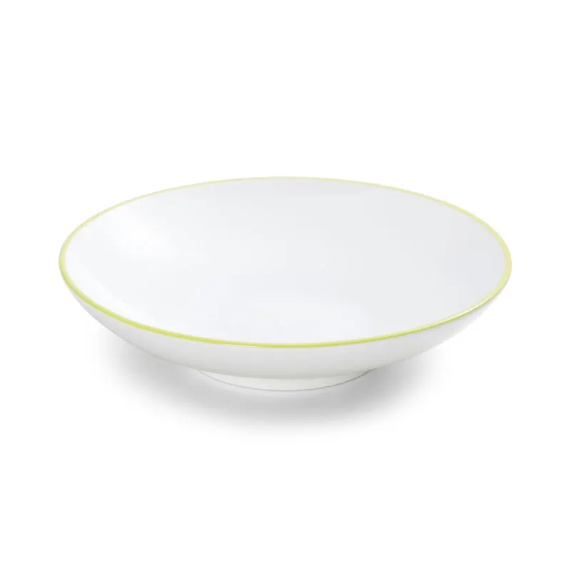 Mikasa 5260310 Bistro Bowl, 34 oz, 9.5" dia., White with Lime Band, Porcelain, Round, Shallow, Coupe