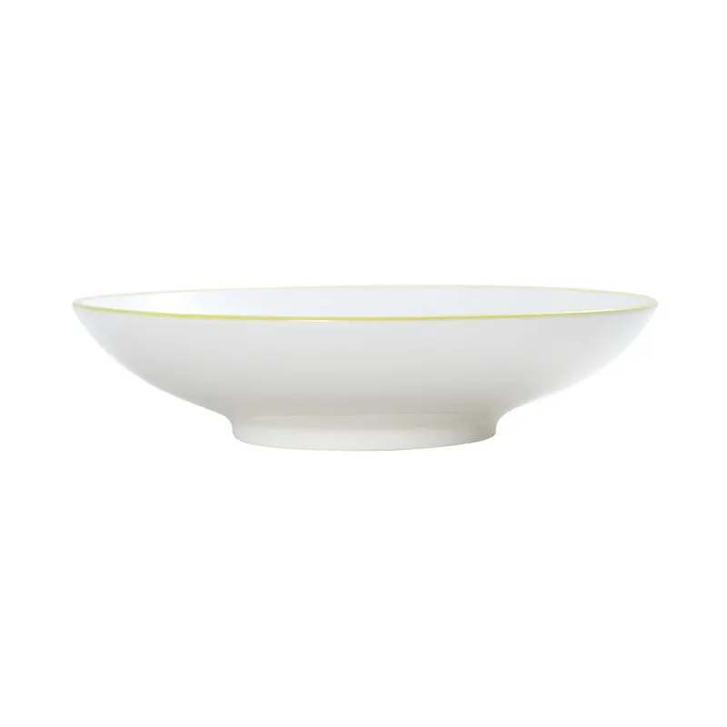 Mikasa 5260310 Bistro Bowl, 34 oz, 9.5" dia., White with Lime Band, Porcelain, Round, Shallow, Coupe