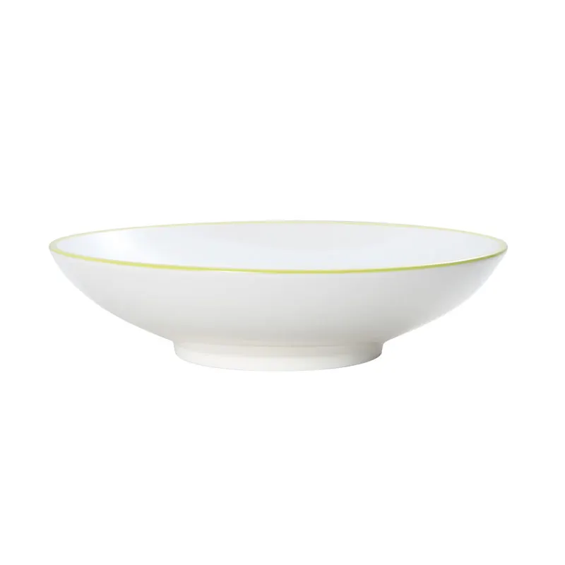 Mikasa 5260311 Bistro Bowl, 56 oz, 10" dia., White with Lime Band, Porcelain, Round, Shallow, Coupe