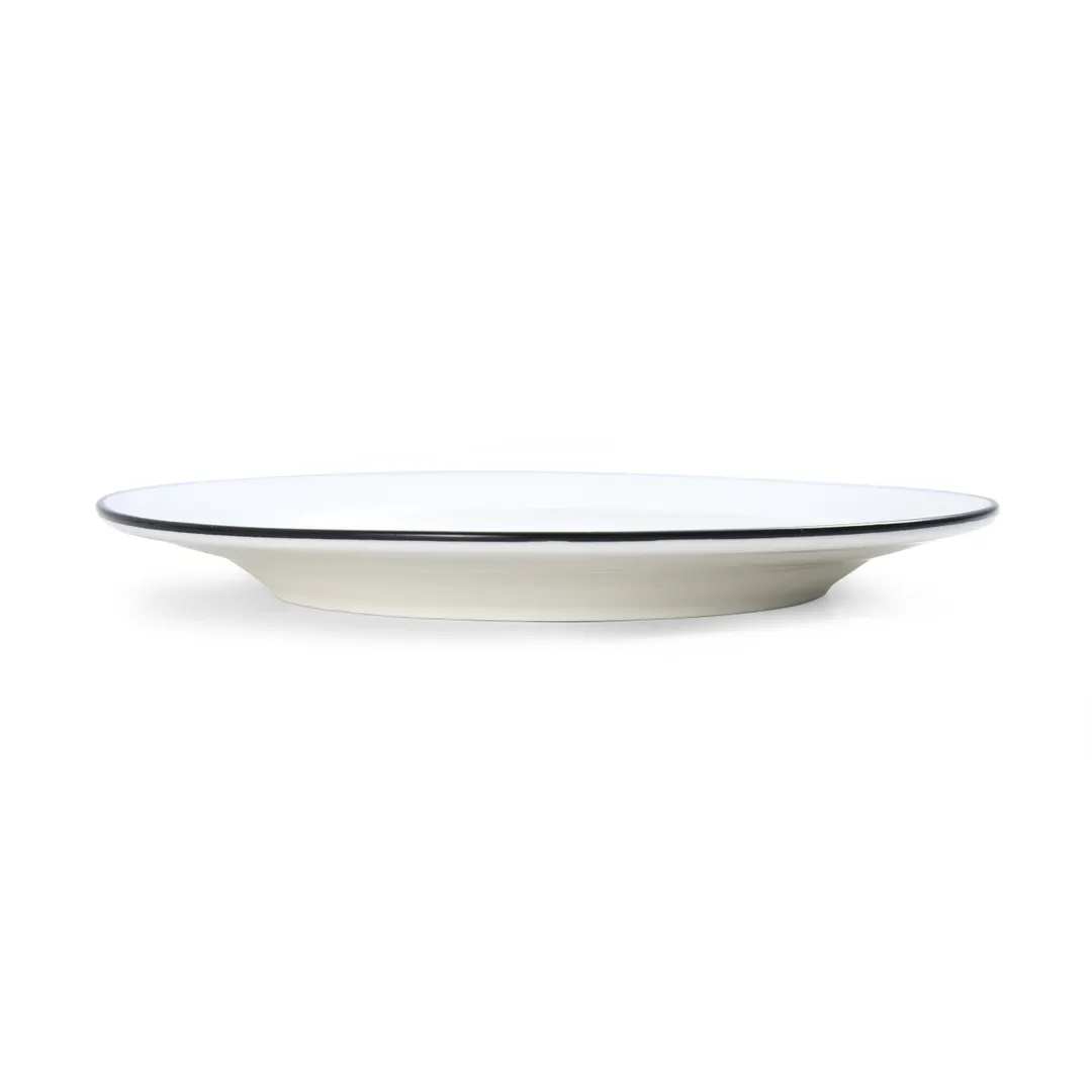 Mikasa 5260367 China Plate, 8" Dia., Round, Wide Rim, White with Black Band, Vitrified Porcelain